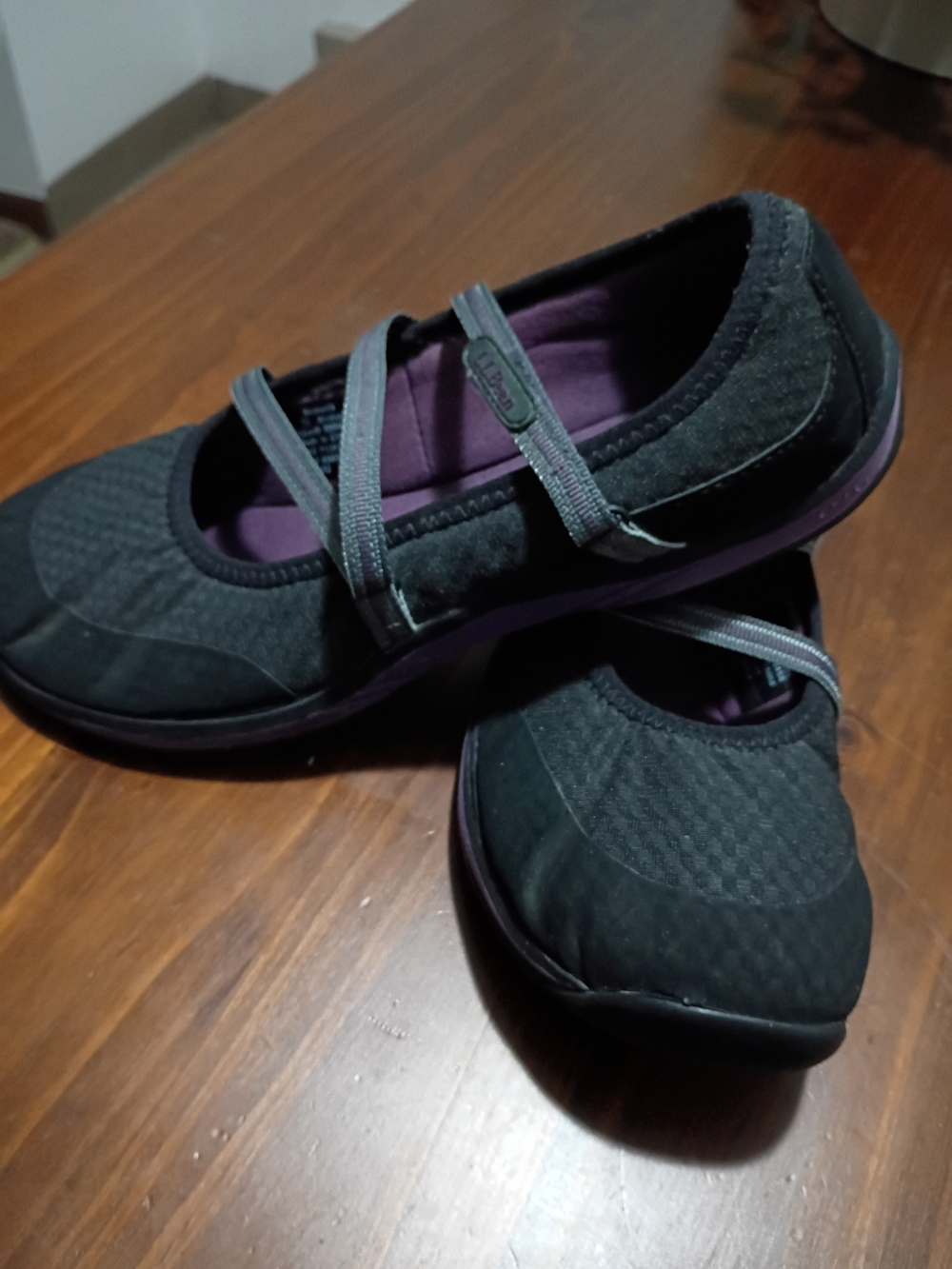 L.L. Bean Black Mary Jane Flats with Purple Lining